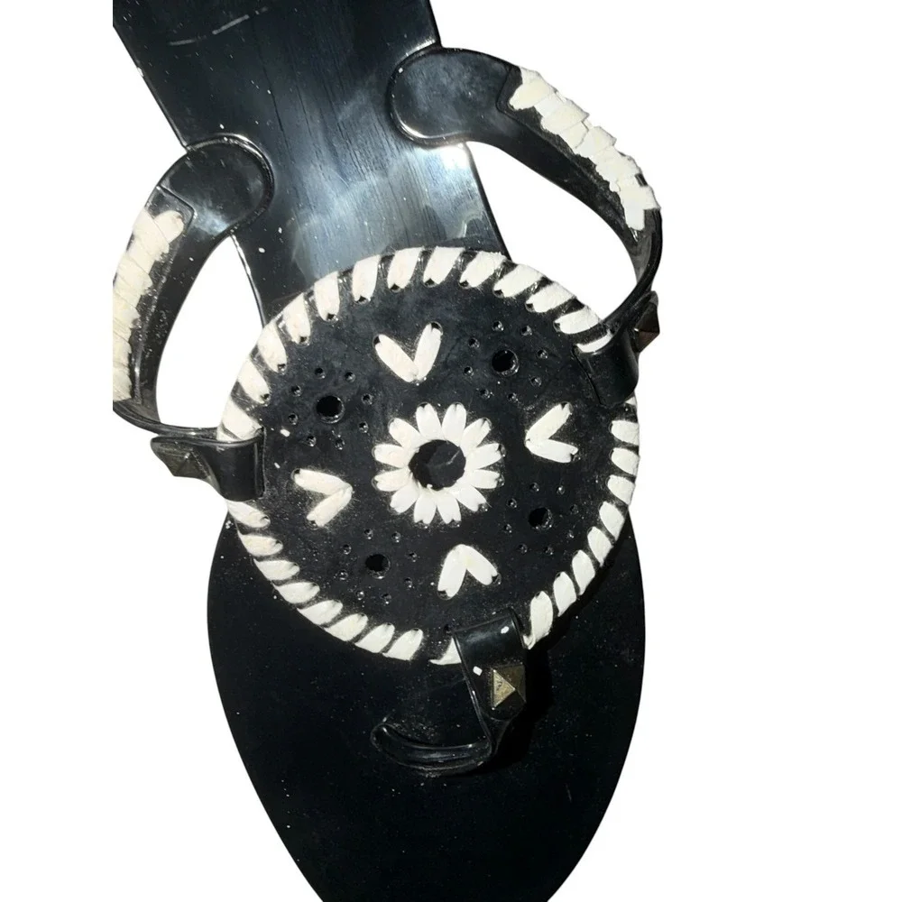Jack Rogers Jelly Sandals Sz 9 Black White Tropical Boho Comfy Stylish